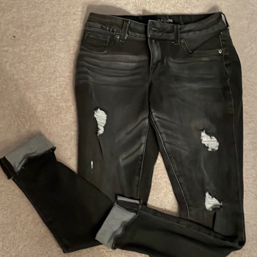 Maurice’s ripped stone-washed black jeans, cuffed ankles. size Medium